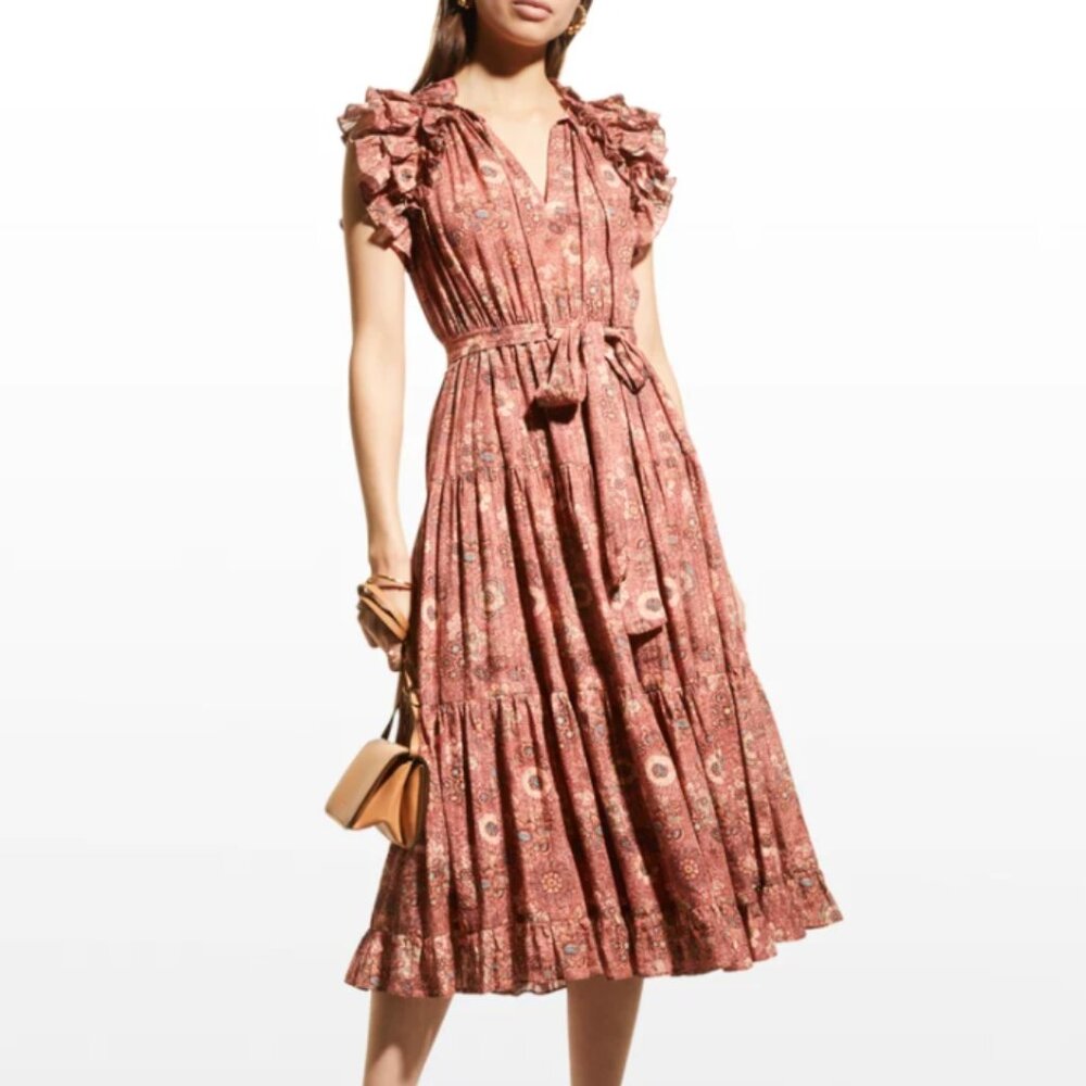 Ulla Johnson Virginia Floral Midi Dress in Rosebud Size 4